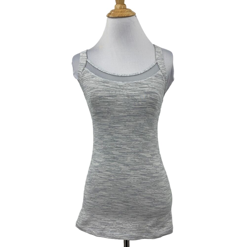 Lululemon Top Women 4 Gray Space Dye Rally Your Heart Tank Mesh Trimmed Tank